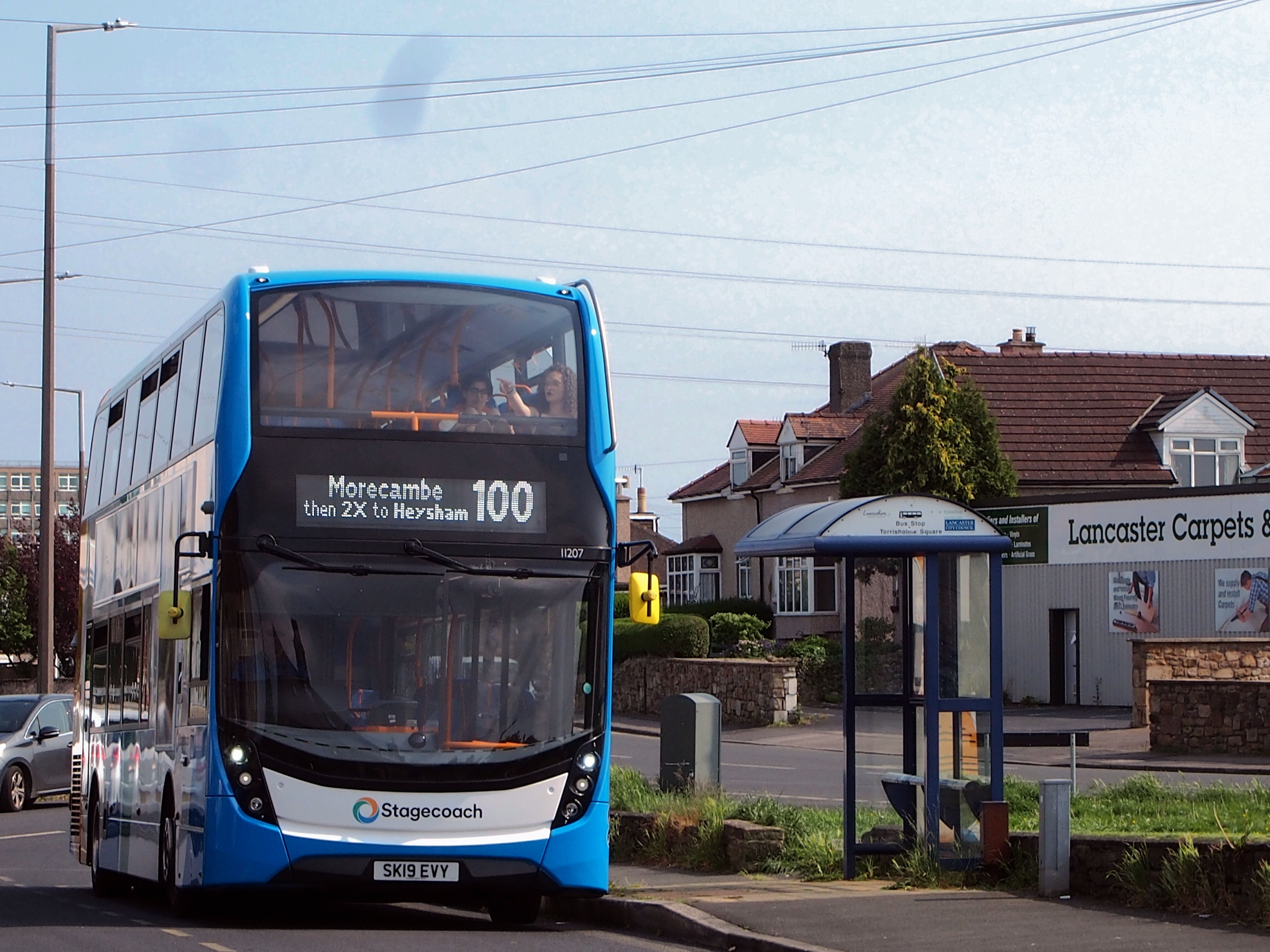 Double decker bus at a bus stop