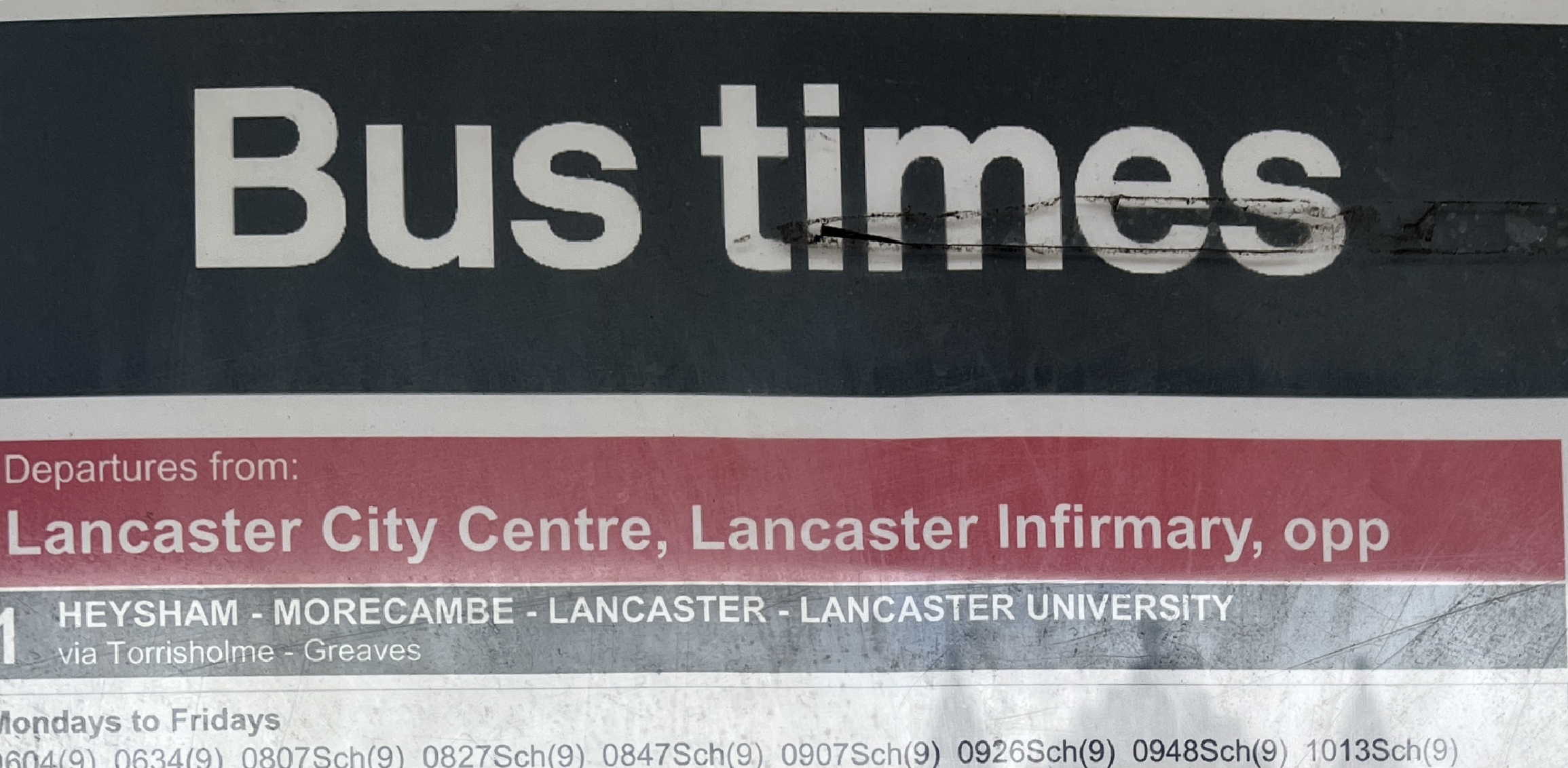 A roadside timetable display